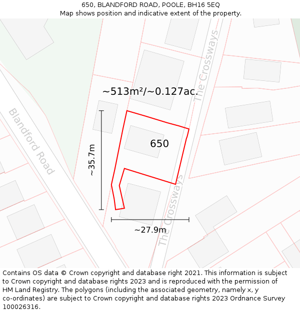 650, BLANDFORD ROAD, POOLE, BH16 5EQ: Plot and title map