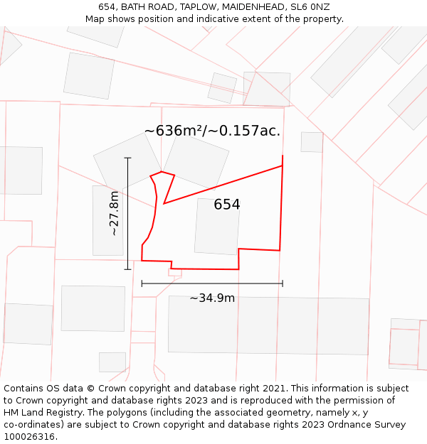 654, BATH ROAD, TAPLOW, MAIDENHEAD, SL6 0NZ: Plot and title map