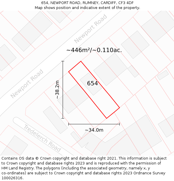 654, NEWPORT ROAD, RUMNEY, CARDIFF, CF3 4DF: Plot and title map