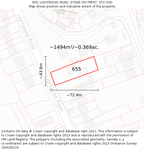 655, LIGHTWOOD ROAD, STOKE-ON-TRENT, ST3 7HD: Plot and title map