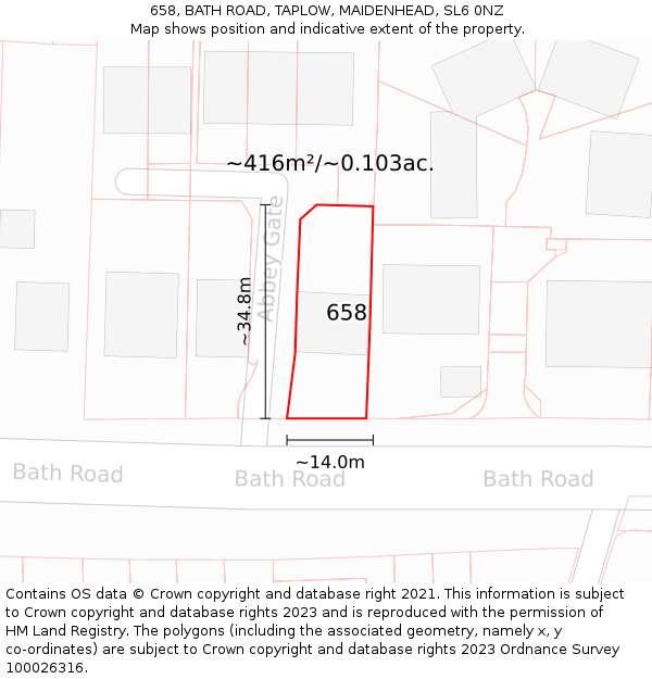 658, BATH ROAD, TAPLOW, MAIDENHEAD, SL6 0NZ: Plot and title map