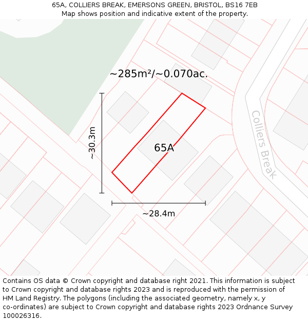 65A, COLLIERS BREAK, EMERSONS GREEN, BRISTOL, BS16 7EB: Plot and title map