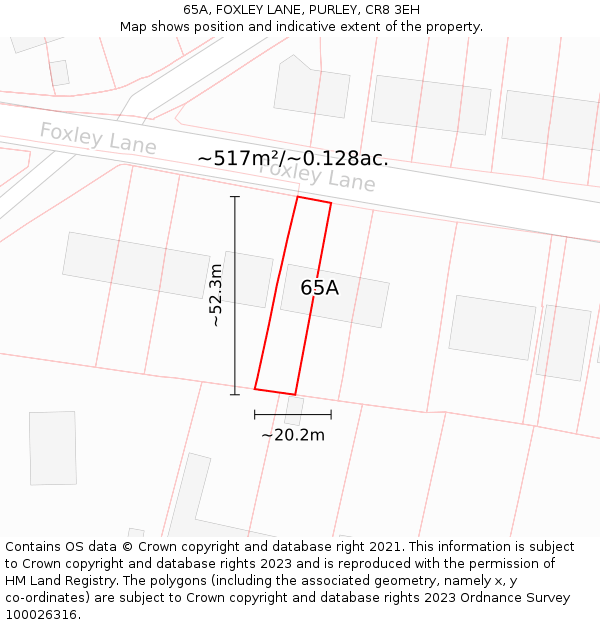 65A, FOXLEY LANE, PURLEY, CR8 3EH: Plot and title map