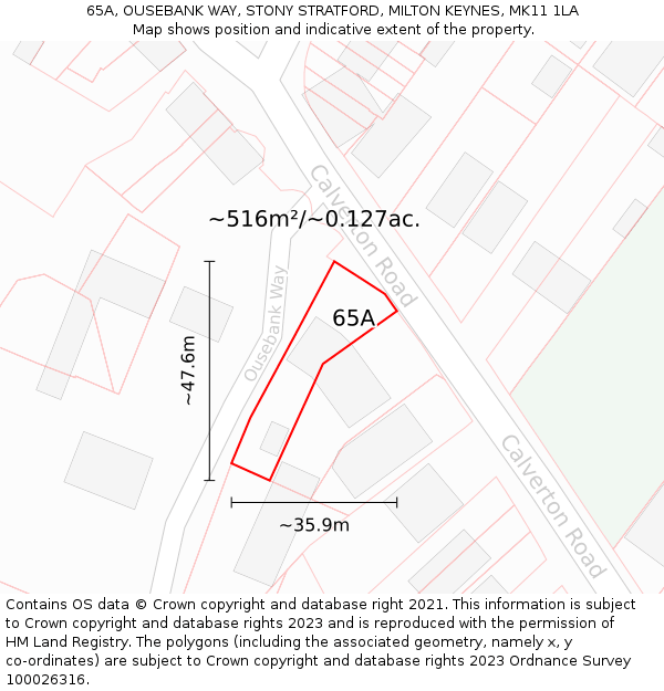 65A, OUSEBANK WAY, STONY STRATFORD, MILTON KEYNES, MK11 1LA: Plot and title map