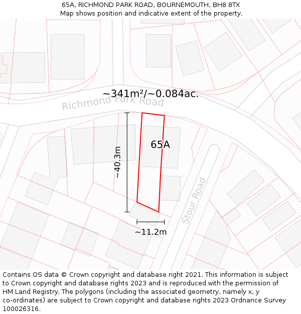 65A, RICHMOND PARK ROAD, BOURNEMOUTH, BH8 8TX: Plot and title map