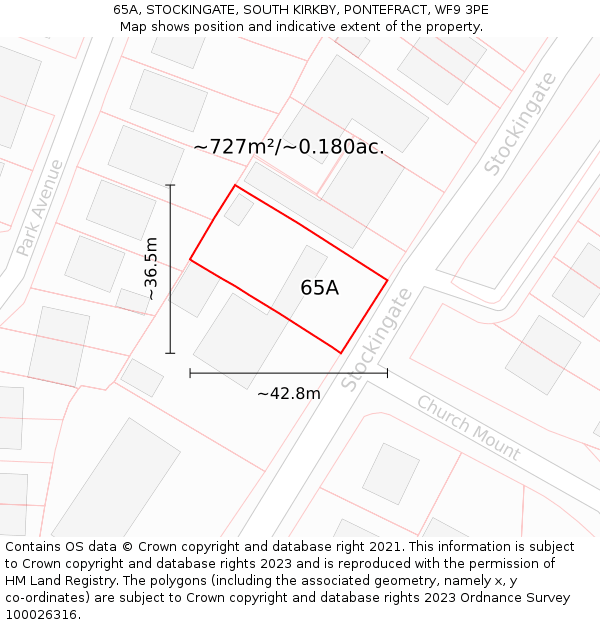 65A, STOCKINGATE, SOUTH KIRKBY, PONTEFRACT, WF9 3PE: Plot and title map