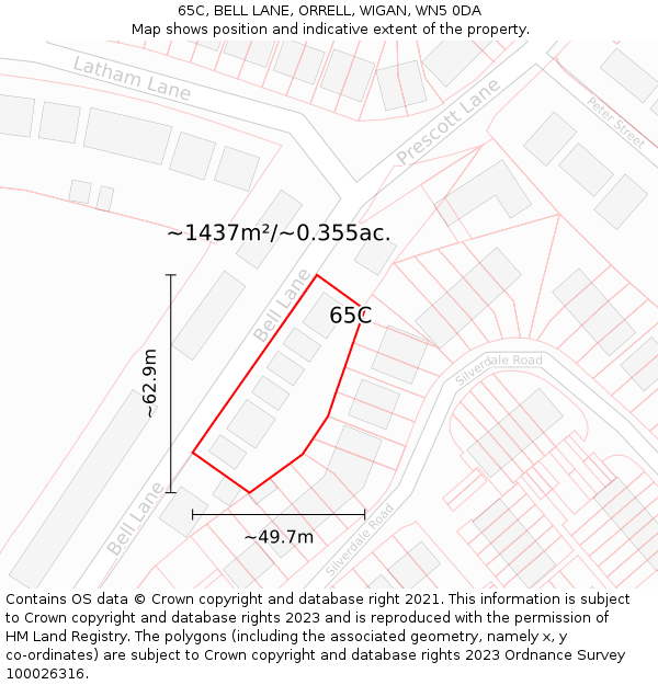 65C, BELL LANE, ORRELL, WIGAN, WN5 0DA: Plot and title map