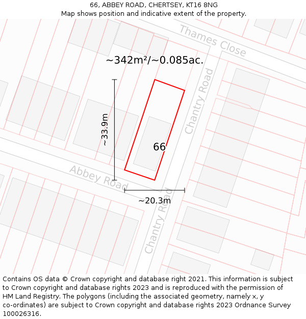 66, ABBEY ROAD, CHERTSEY, KT16 8NG: Plot and title map