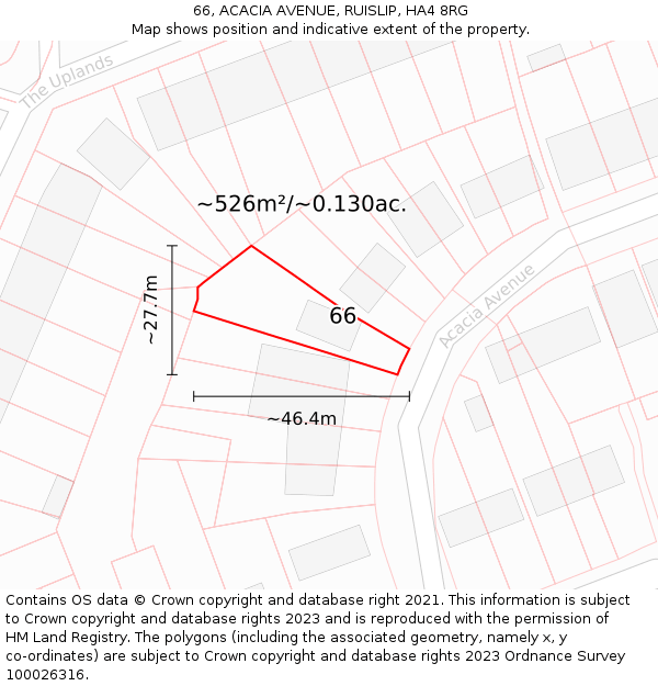 66, ACACIA AVENUE, RUISLIP, HA4 8RG: Plot and title map