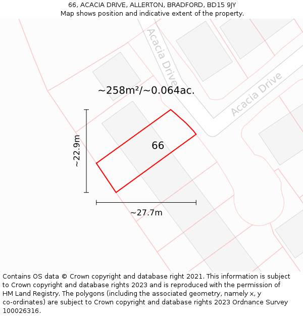 66, ACACIA DRIVE, ALLERTON, BRADFORD, BD15 9JY: Plot and title map