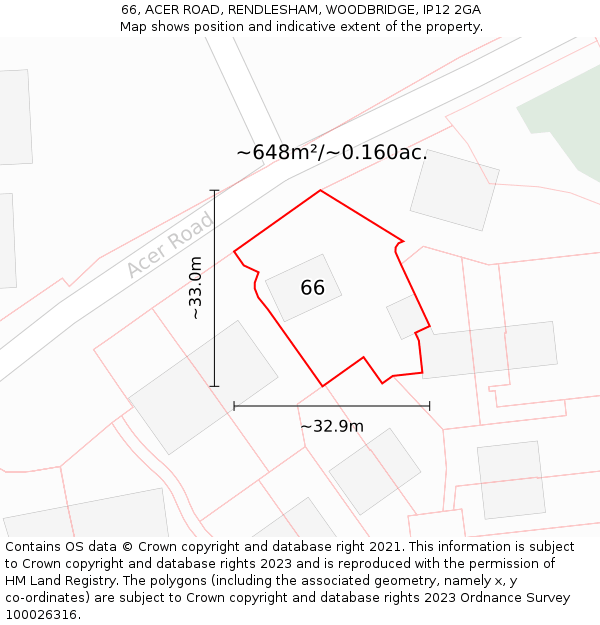 66, ACER ROAD, RENDLESHAM, WOODBRIDGE, IP12 2GA: Plot and title map