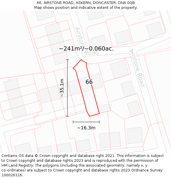 66, AIRSTONE ROAD, ASKERN, DONCASTER, DN6 0QB: Plot and title map