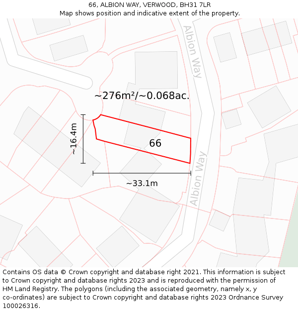 66, ALBION WAY, VERWOOD, BH31 7LR: Plot and title map