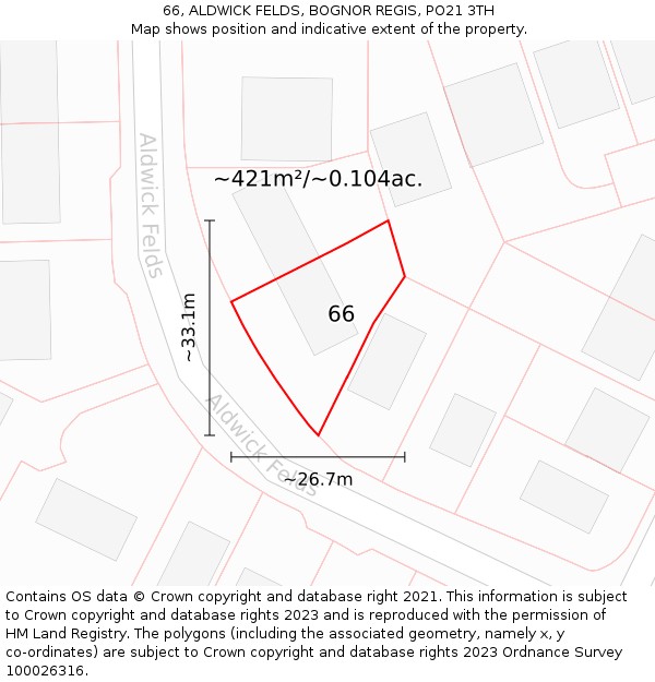 66, ALDWICK FELDS, BOGNOR REGIS, PO21 3TH: Plot and title map