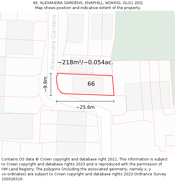 66, ALEXANDRA GARDENS, KNAPHILL, WOKING, GU21 2DQ: Plot and title map