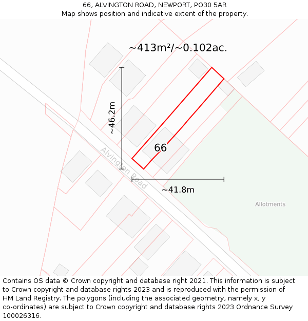 66, ALVINGTON ROAD, NEWPORT, PO30 5AR: Plot and title map