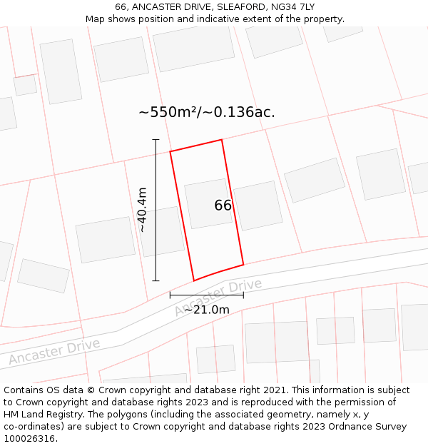 66, ANCASTER DRIVE, SLEAFORD, NG34 7LY: Plot and title map