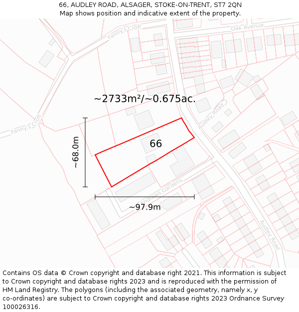 66, AUDLEY ROAD, ALSAGER, STOKE-ON-TRENT, ST7 2QN: Plot and title map