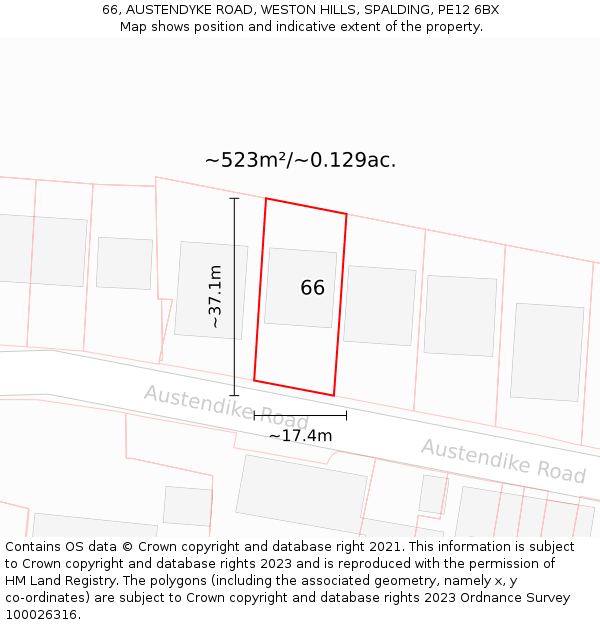 66, AUSTENDYKE ROAD, WESTON HILLS, SPALDING, PE12 6BX: Plot and title map