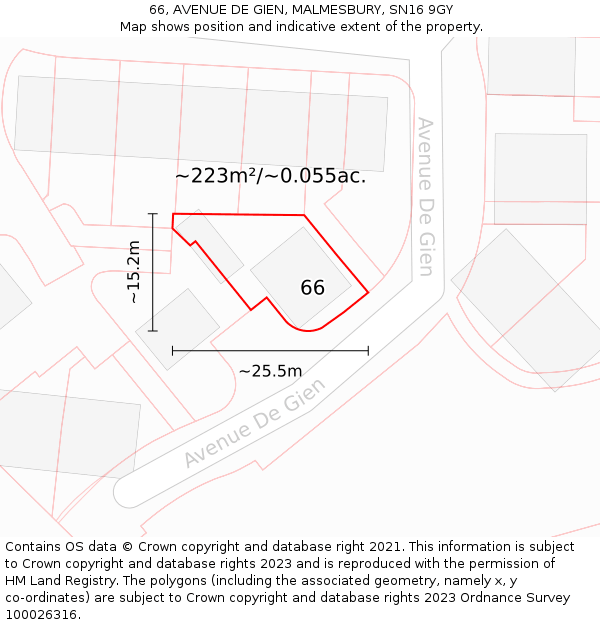 66, AVENUE DE GIEN, MALMESBURY, SN16 9GY: Plot and title map