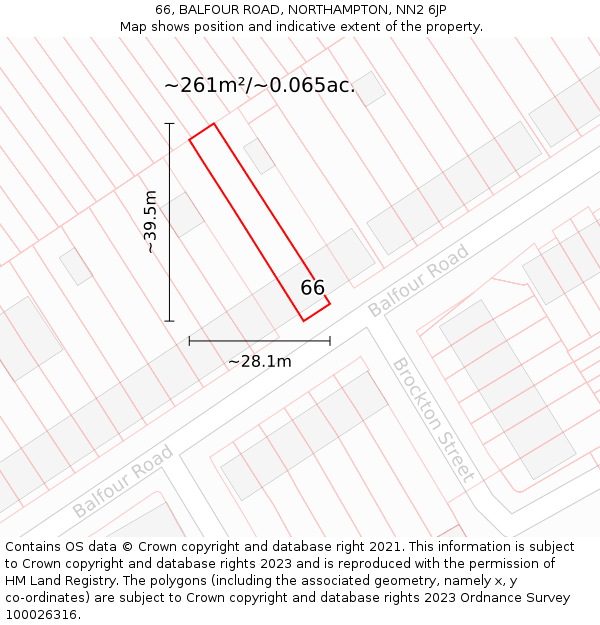 66, BALFOUR ROAD, NORTHAMPTON, NN2 6JP: Plot and title map
