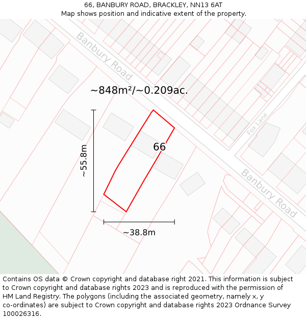 66, BANBURY ROAD, BRACKLEY, NN13 6AT: Plot and title map