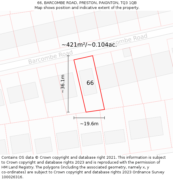 66, BARCOMBE ROAD, PRESTON, PAIGNTON, TQ3 1QB: Plot and title map