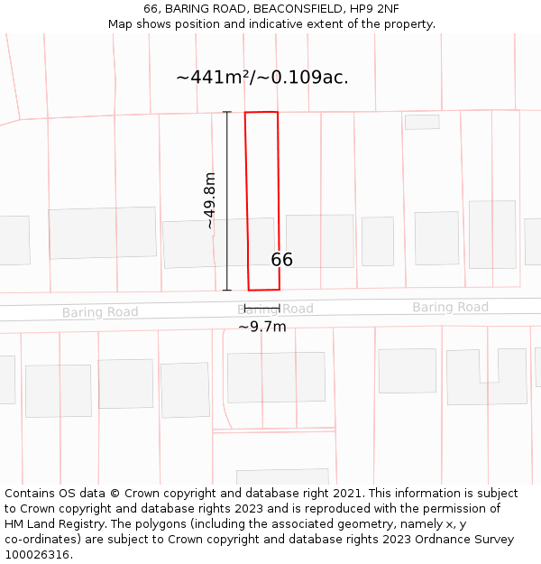 66, BARING ROAD, BEACONSFIELD, HP9 2NF: Plot and title map