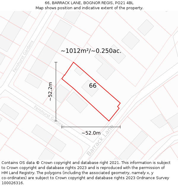 66, BARRACK LANE, BOGNOR REGIS, PO21 4BL: Plot and title map