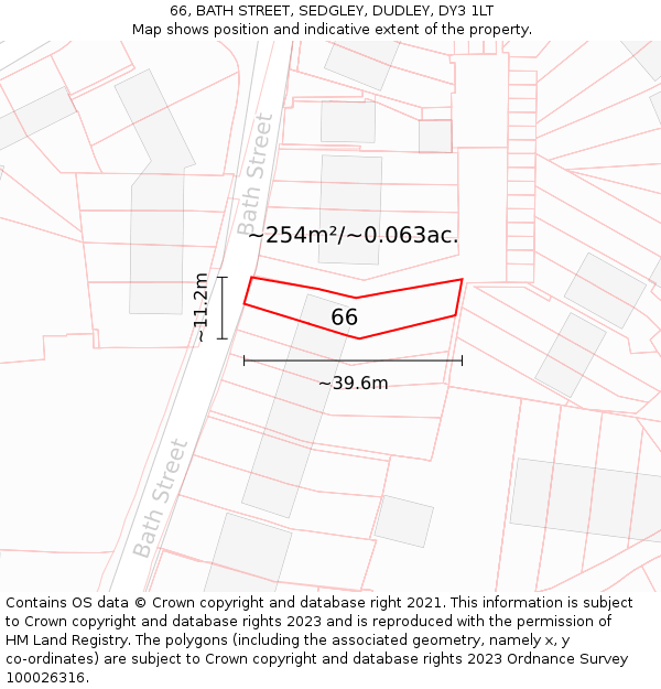 66, BATH STREET, SEDGLEY, DUDLEY, DY3 1LT: Plot and title map