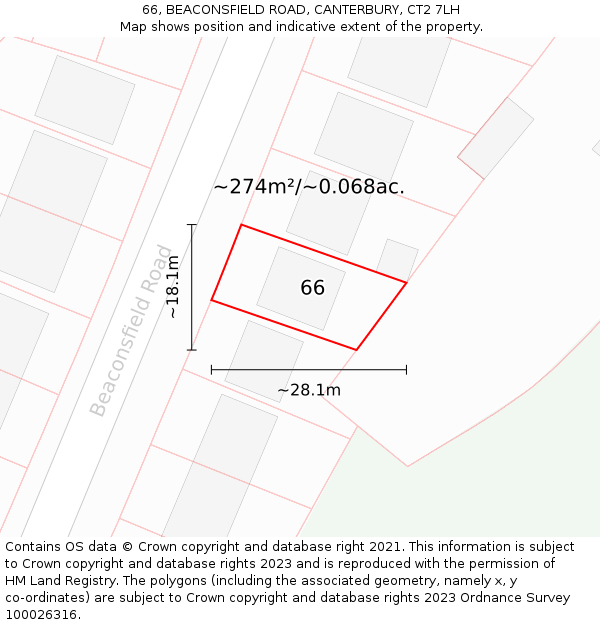 66, BEACONSFIELD ROAD, CANTERBURY, CT2 7LH: Plot and title map