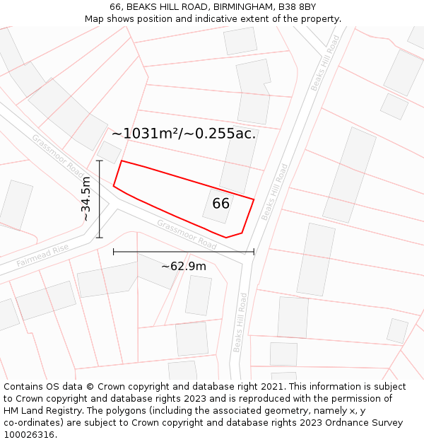 66, BEAKS HILL ROAD, BIRMINGHAM, B38 8BY: Plot and title map