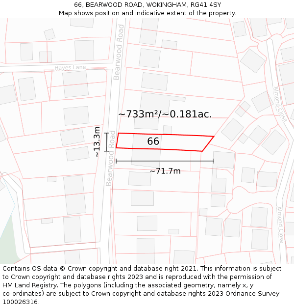 66, BEARWOOD ROAD, WOKINGHAM, RG41 4SY: Plot and title map