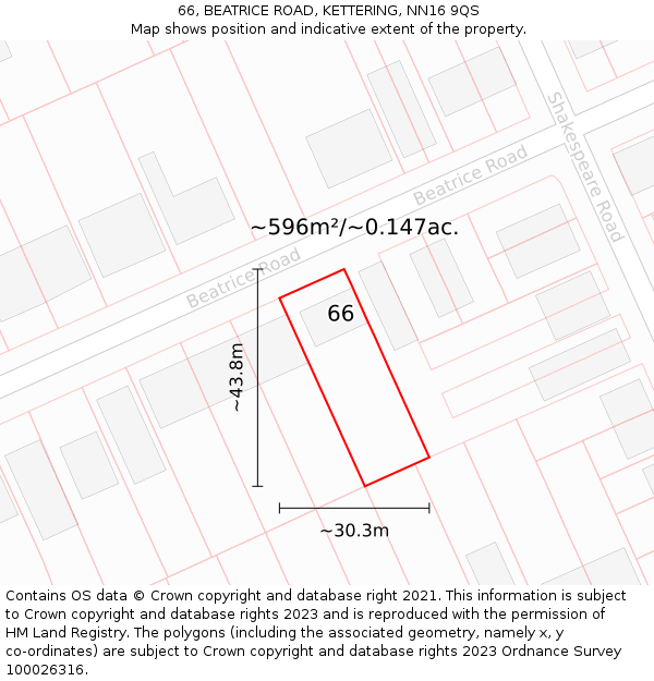 66, BEATRICE ROAD, KETTERING, NN16 9QS: Plot and title map