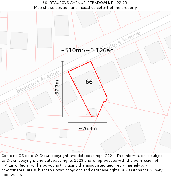 66, BEAUFOYS AVENUE, FERNDOWN, BH22 9RL: Plot and title map