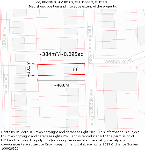 66, BECKINGHAM ROAD, GUILDFORD, GU2 8BU: Plot and title map