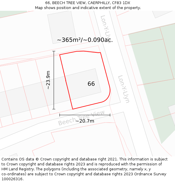 66, BEECH TREE VIEW, CAERPHILLY, CF83 1DX: Plot and title map