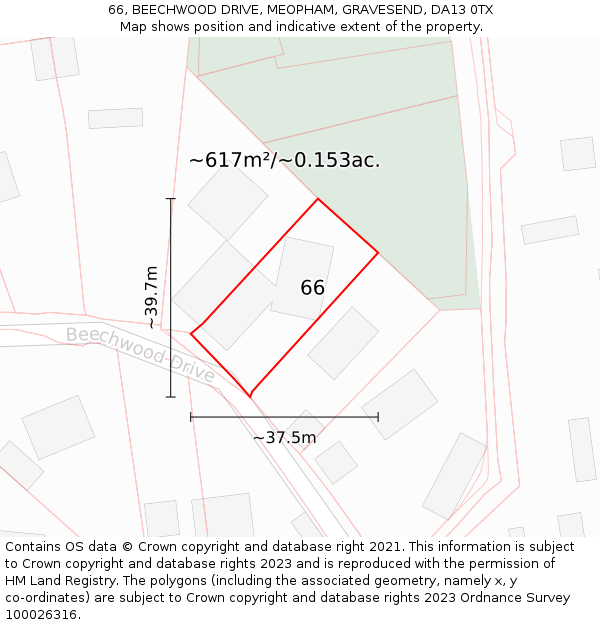 66, BEECHWOOD DRIVE, MEOPHAM, GRAVESEND, DA13 0TX: Plot and title map