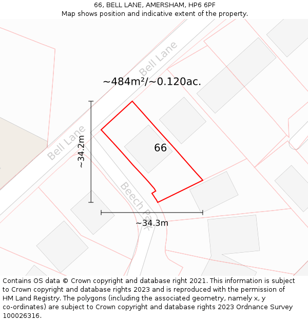 66, BELL LANE, AMERSHAM, HP6 6PF: Plot and title map