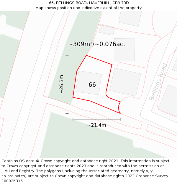 66, BELLINGS ROAD, HAVERHILL, CB9 7RD: Plot and title map