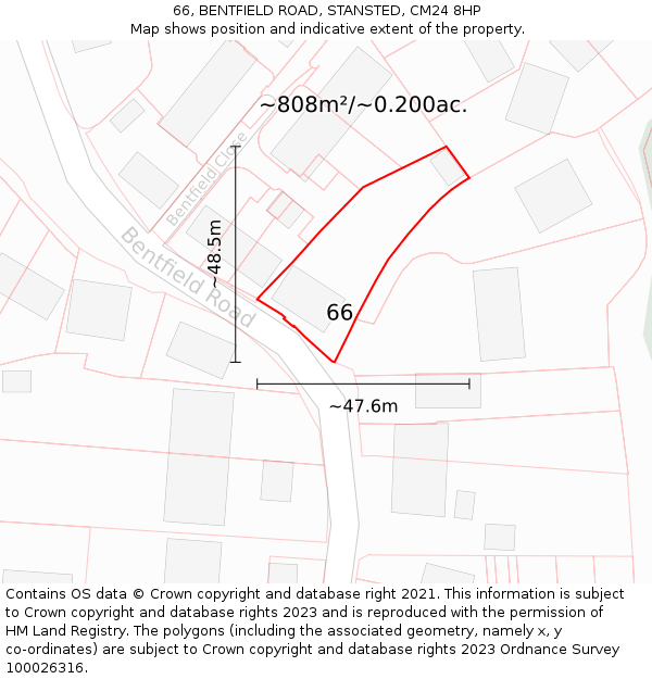 66, BENTFIELD ROAD, STANSTED, CM24 8HP: Plot and title map