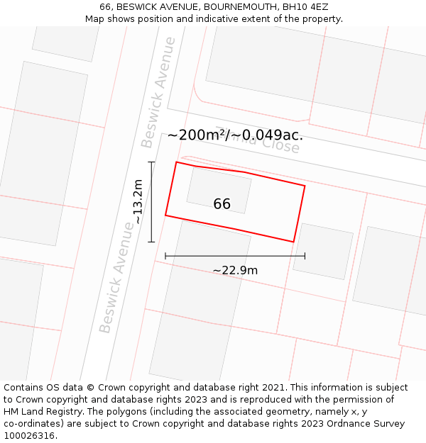 66, BESWICK AVENUE, BOURNEMOUTH, BH10 4EZ: Plot and title map