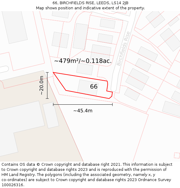 66, BIRCHFIELDS RISE, LEEDS, LS14 2JB: Plot and title map