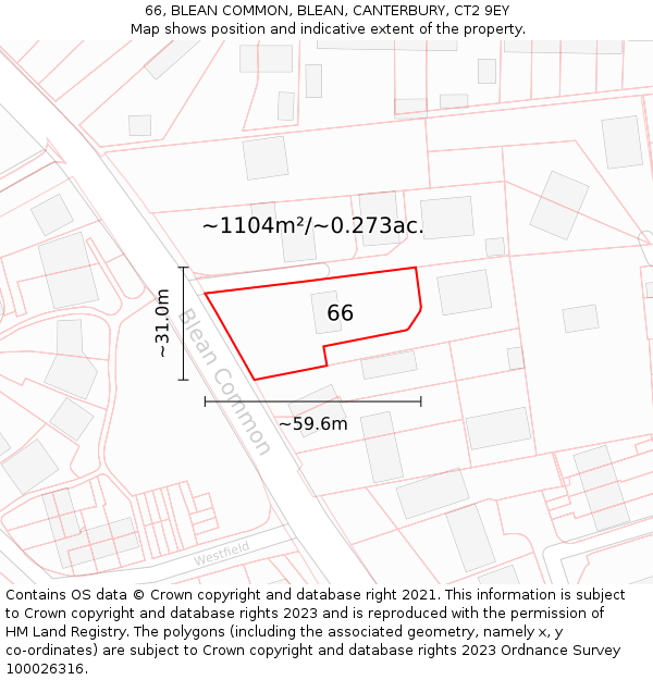 66, BLEAN COMMON, BLEAN, CANTERBURY, CT2 9EY: Plot and title map