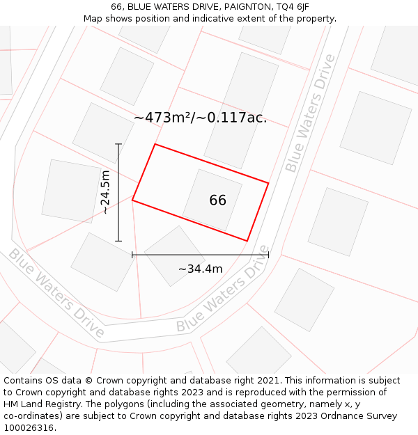 66, BLUE WATERS DRIVE, PAIGNTON, TQ4 6JF: Plot and title map