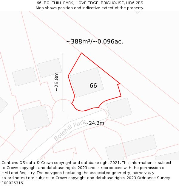 66, BOLEHILL PARK, HOVE EDGE, BRIGHOUSE, HD6 2RS: Plot and title map