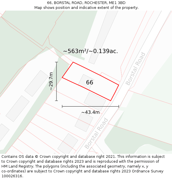 66, BORSTAL ROAD, ROCHESTER, ME1 3BD: Plot and title map