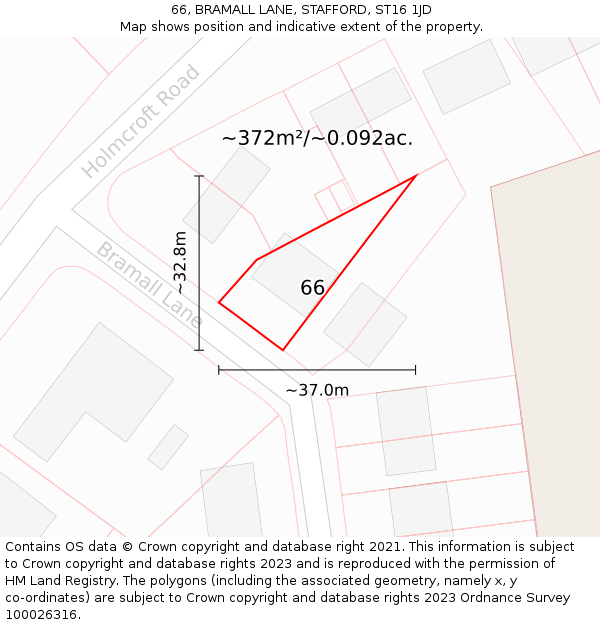66, BRAMALL LANE, STAFFORD, ST16 1JD: Plot and title map