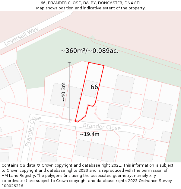 66, BRANDER CLOSE, BALBY, DONCASTER, DN4 8TL: Plot and title map