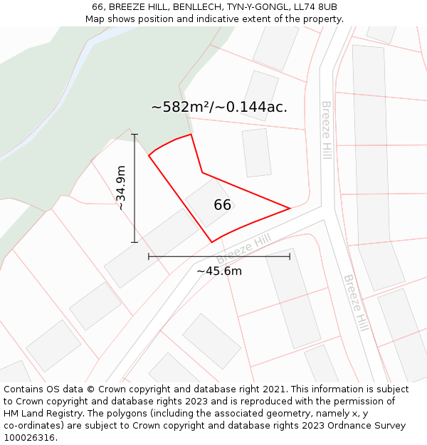 66, BREEZE HILL, BENLLECH, TYN-Y-GONGL, LL74 8UB: Plot and title map